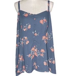 Torrid Wm’s Sz 1 Stone Grey Floral Georgette Button Cami Baby Doll Tank Top